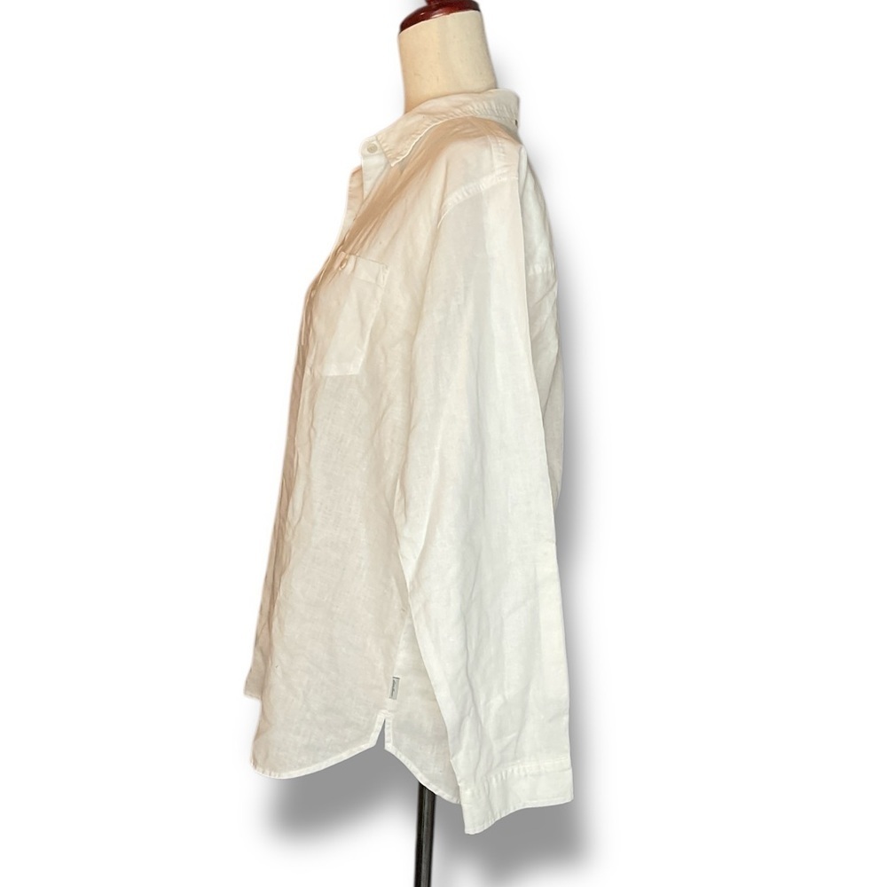 Eddie Bauer White Linen Cotton Blend Collared Button Up Shirt Size Small - Picture 3 of 7